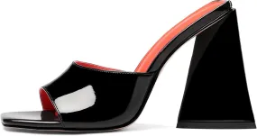 keleimusi Women's Trendy Square Toe Block Heel Dress Mules with Wide Strap