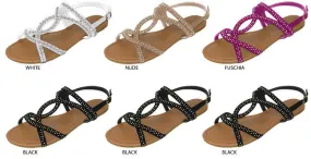 ladies microsuede sandal with iridescent rhinestones on the upper Case of 36