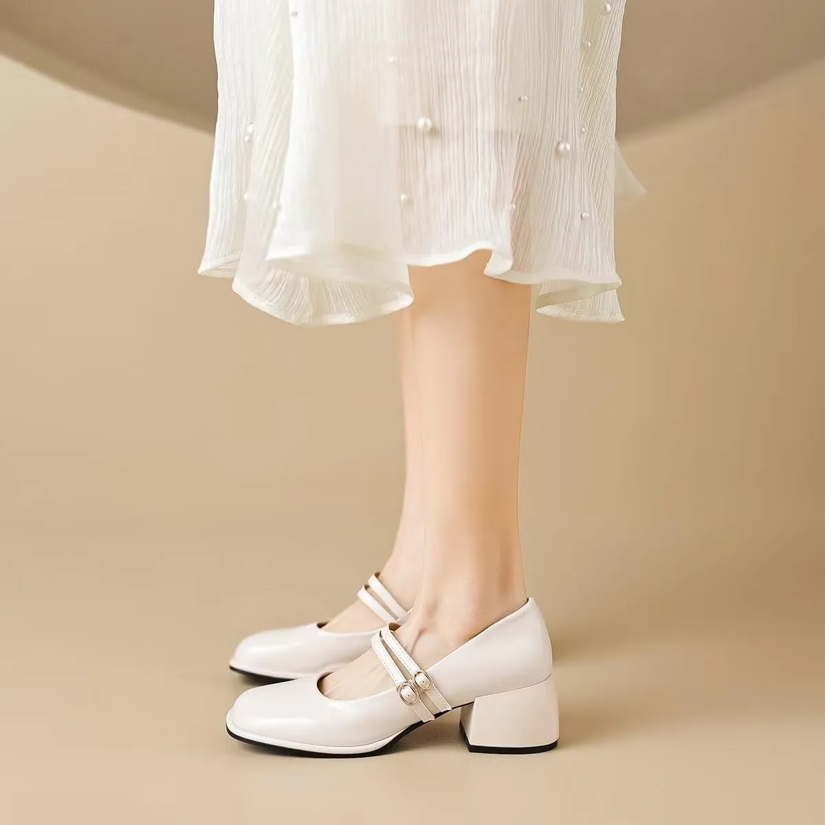 LUXINYU Women Square Toe Heels Pearl Elegant Ladies Pumps Heeled Dress Shoes Comfort Work Shoes