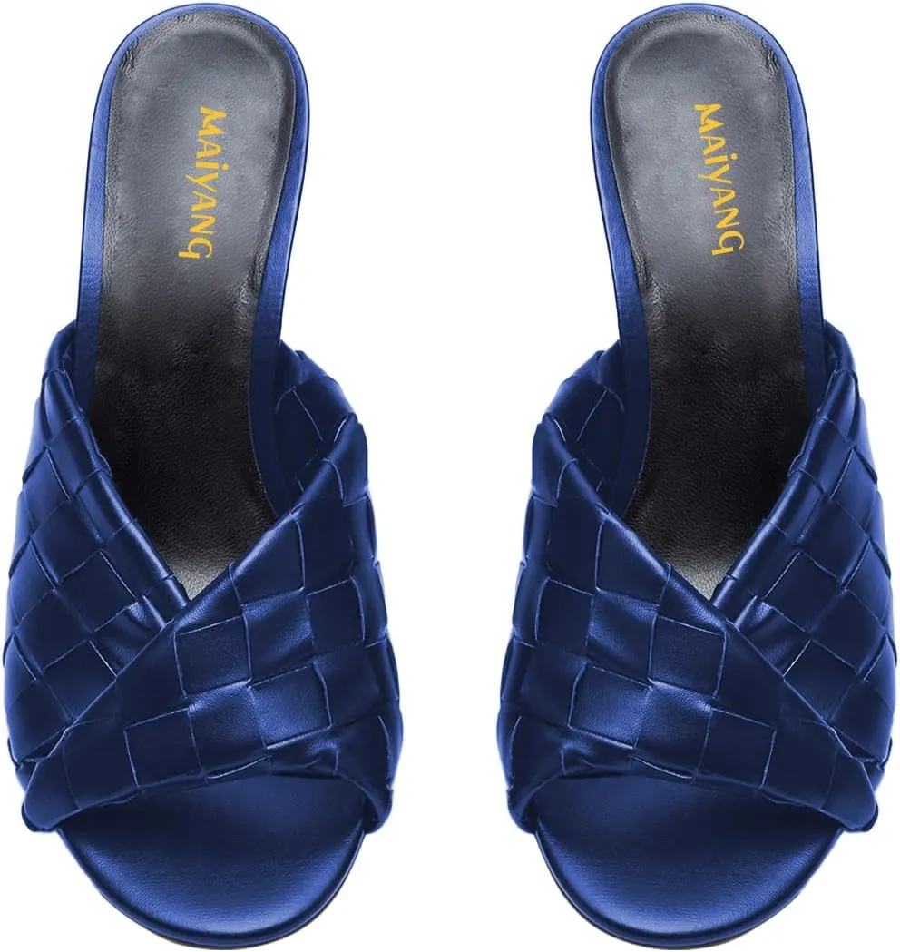 Maiyang Women Trendy Open Toe Slip on Braided Mules Stiletto High Heel Party Event Daily Walking Slide Sandals Size 4-16 US