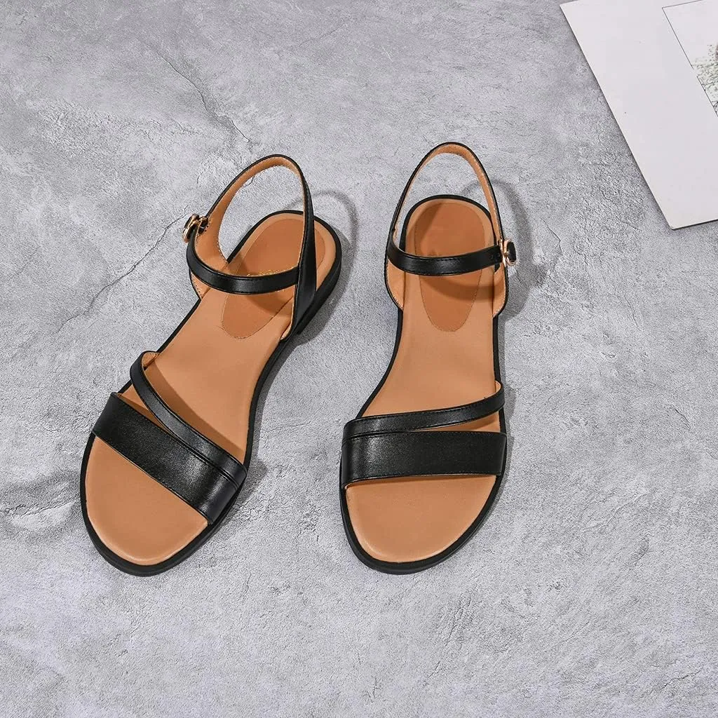 MIOKE Women's Casual Strappy Flat Flipflops Sandals Clip Toe Summer Beach Thong Gladiator Roman Shoes