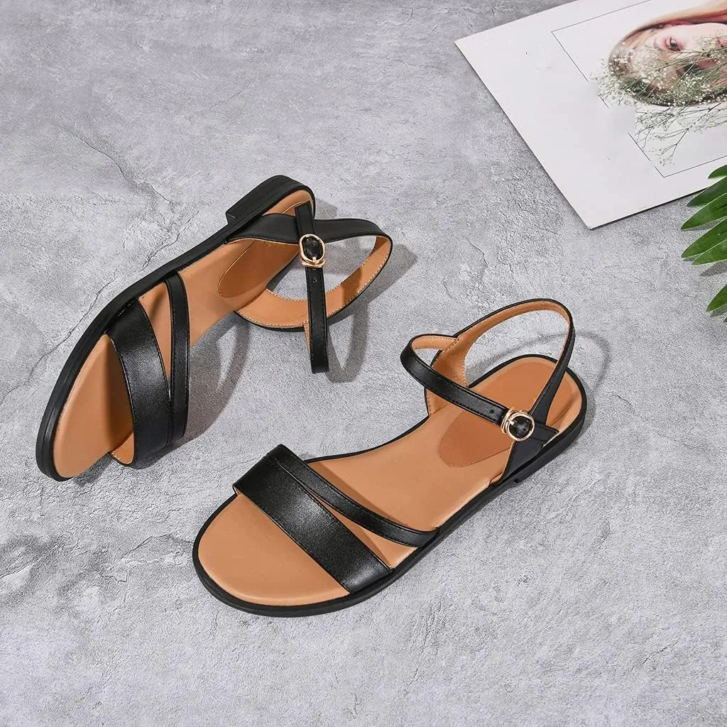 MIOKE Women's Casual Strappy Flat Flipflops Sandals Clip Toe Summer Beach Thong Gladiator Roman Shoes