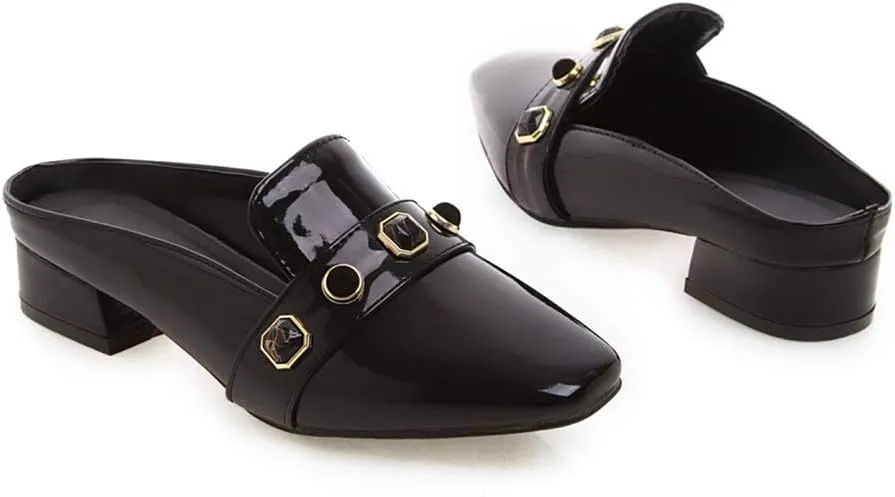 MIOKE Women's Comfy Low Heel Mules Square Toe Backless Slip On Loafer Slide Dress Slipper Shoes