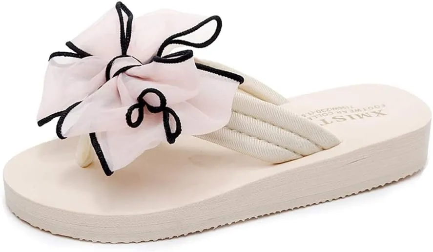 MIOKE Women's Fashion Summer Flat Flipflops Boho Bowknot Comfy Nonslip Platform Beach Slippers Sandals