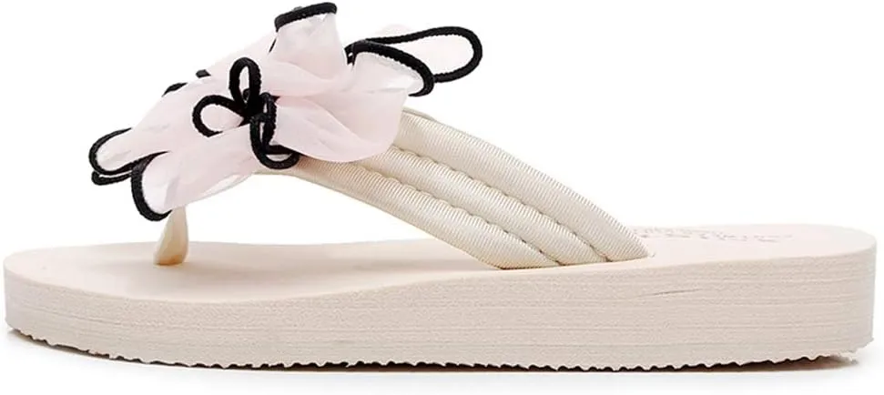 MIOKE Women's Fashion Summer Flat Flipflops Boho Bowknot Comfy Nonslip Platform Beach Slippers Sandals