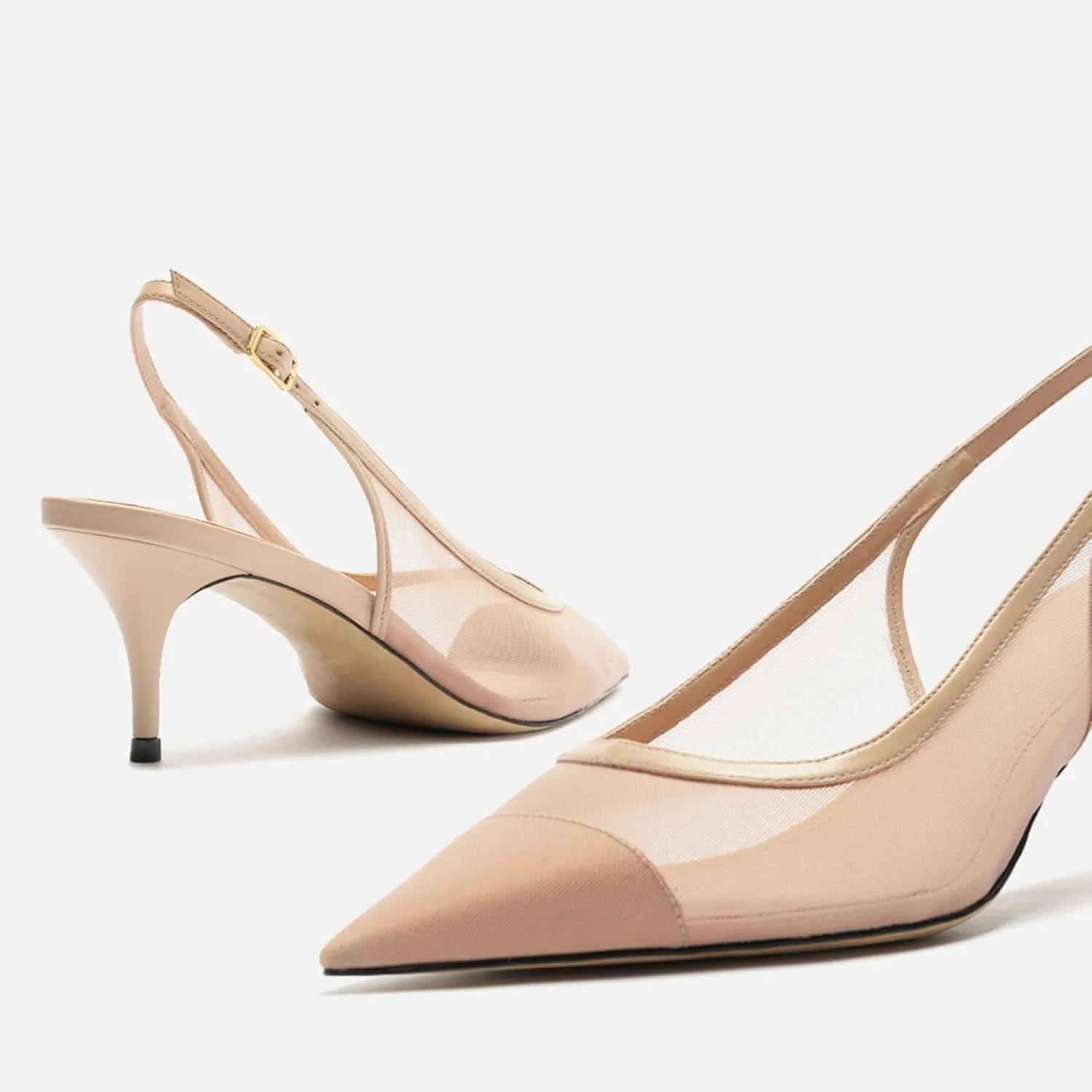 Nude Mesh Kitten Heels for Women Slingback Design with Pointed Toe Breathable and Stylish Elegant Low Heel for Comfort and Sophistication