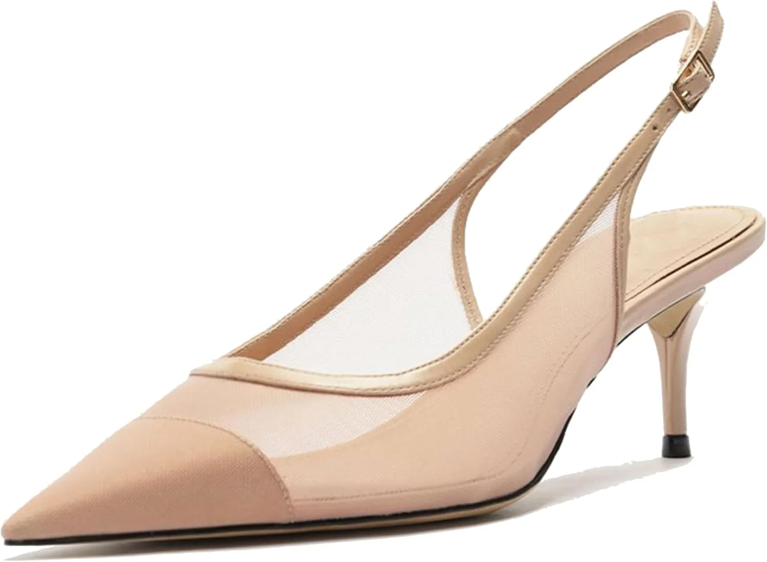 Nude Mesh Kitten Heels for Women Slingback Design with Pointed Toe Breathable and Stylish Elegant Low Heel for Comfort and Sophistication