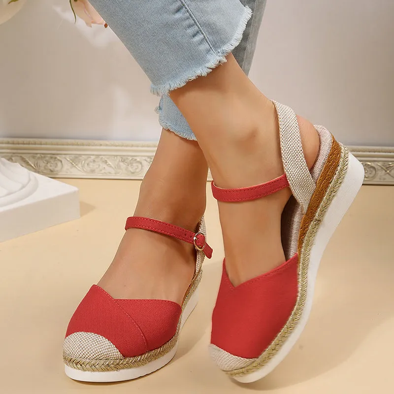 Patchwork closed toe wedge sandals