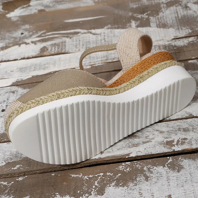 Patchwork closed toe wedge sandals
