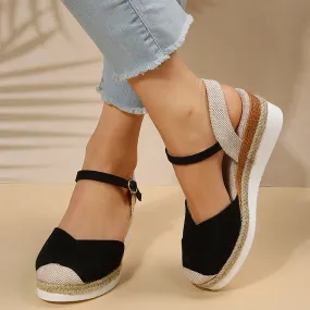 Patchwork closed toe wedge sandals