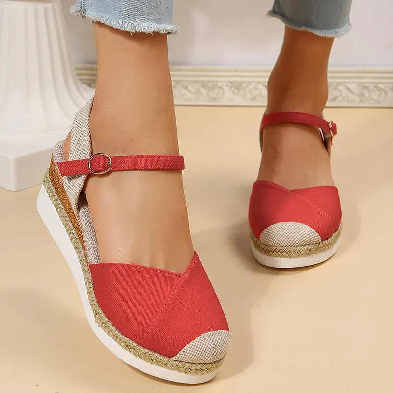 Patchwork closed toe wedge sandals