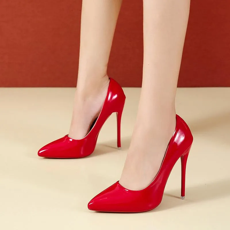 PU patent leather 12cm stiletto high heels pumps candy color sexy pointed toe pumps