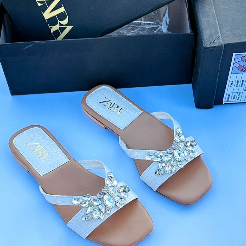Rhinestones Flat Sandals – Women’s Flat-Bottomed Strap Stone Tear Drop Shining Flats-1007 #22