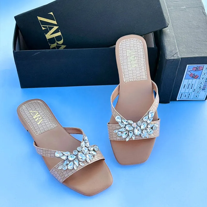 Rhinestones Flat Sandals – Women’s Flat-Bottomed Strap Stone Tear Drop Shining Flats-1007 #22
