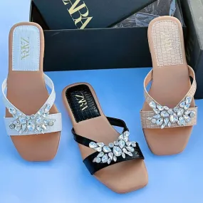 Rhinestones Flat Sandals – Women’s Flat-Bottomed Strap Stone Tear Drop Shining Flats-1007 #22
