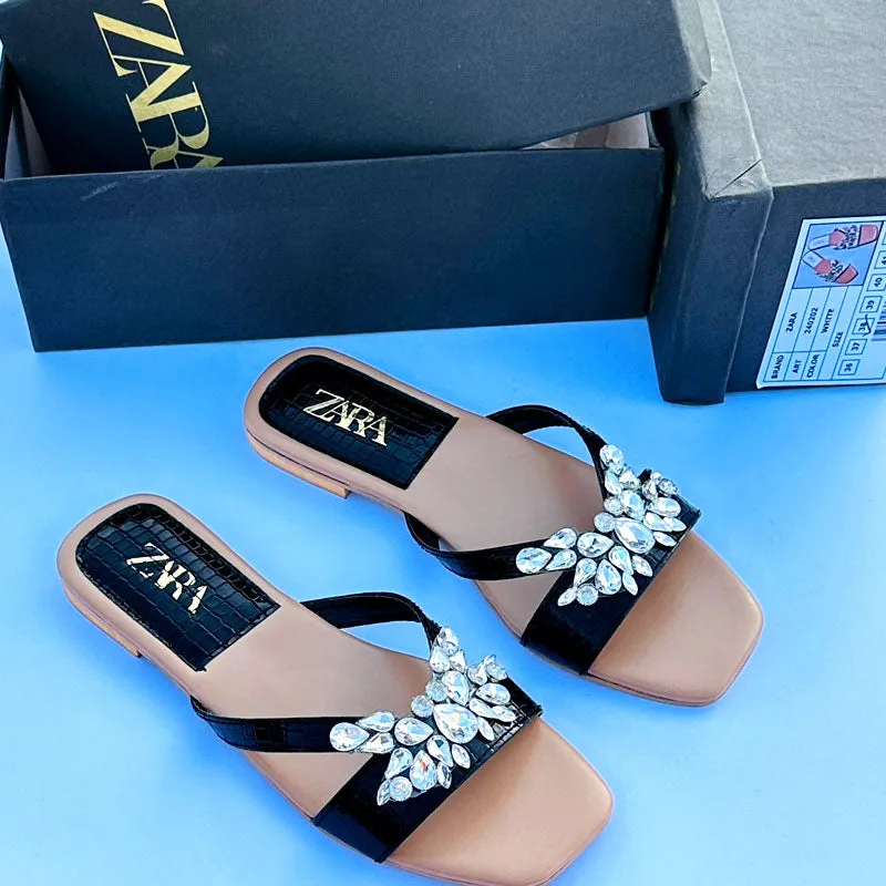 Rhinestones Flat Sandals – Women’s Flat-Bottomed Strap Stone Tear Drop Shining Flats-1007 #22