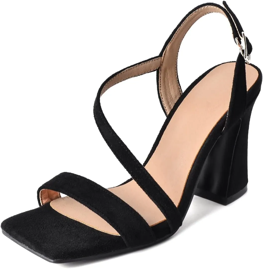 Roimaash Women Elegant Dressy Sandals Chunky Heels Open Toe Strappy Summer Shoes Slingback