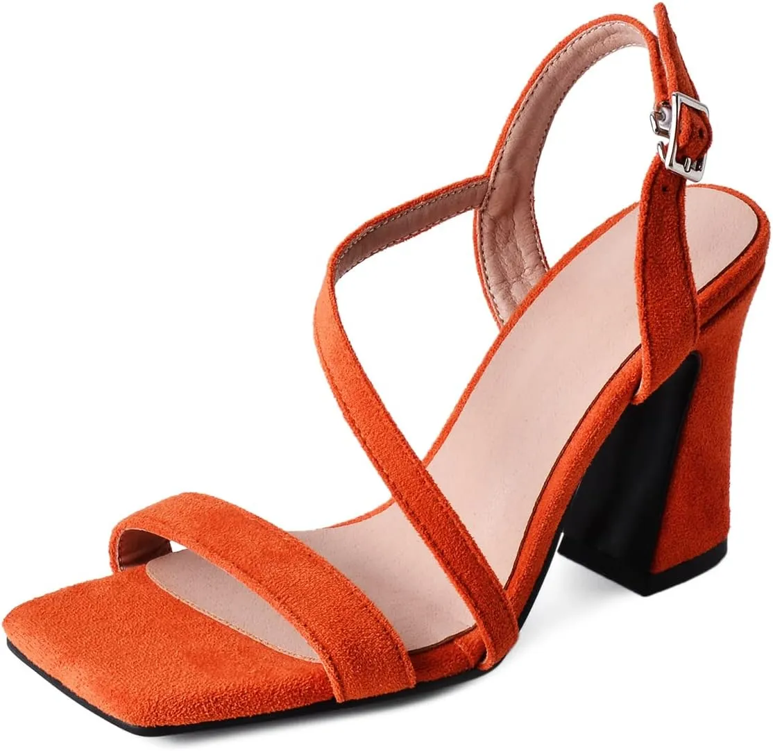 Roimaash Women Elegant Dressy Sandals Chunky Heels Open Toe Strappy Summer Shoes Slingback