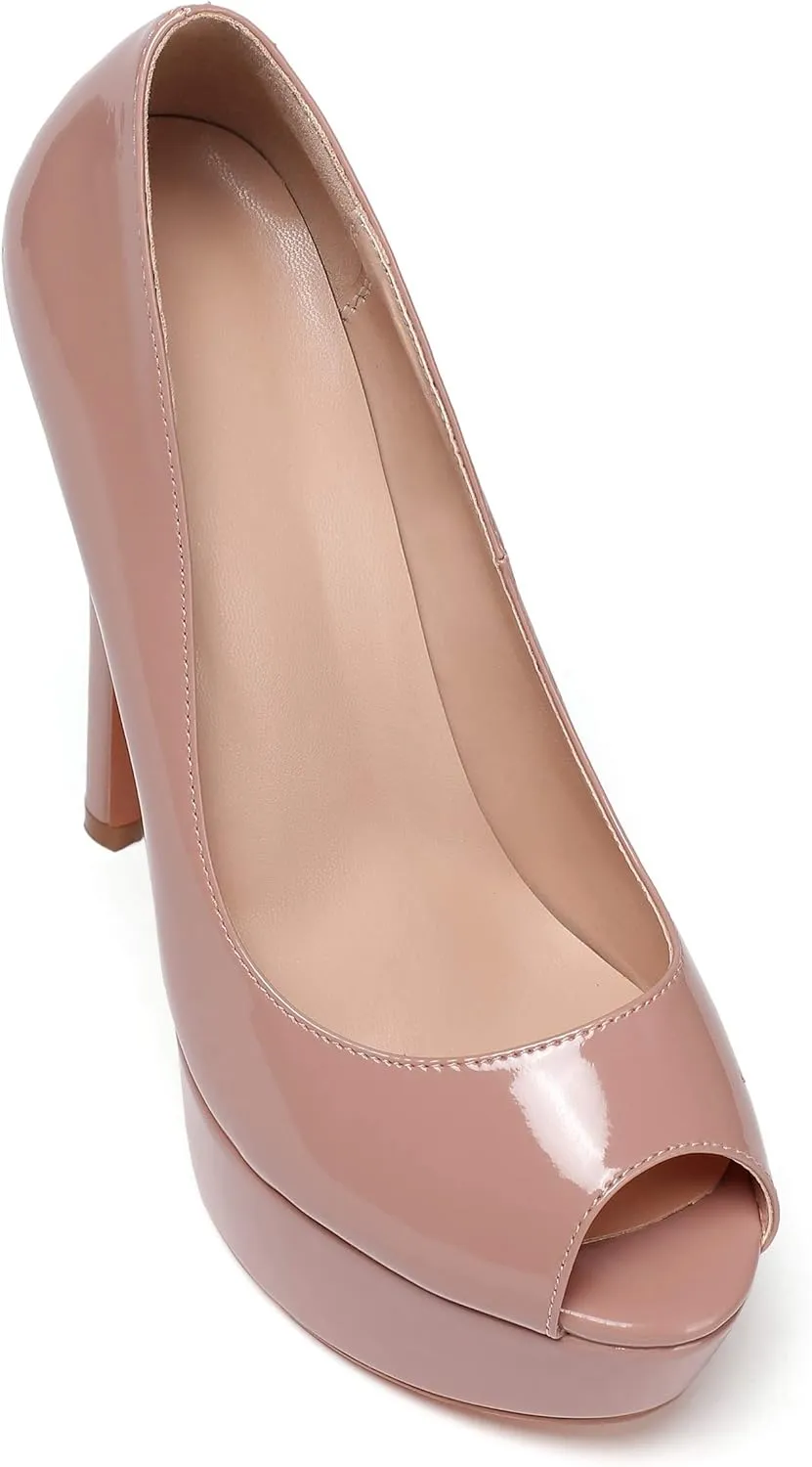 SAMMITOP Women's Peep Toe Pumps 6 Inch Stiletto High Heels Platform Pump Elegant Dress Shoes