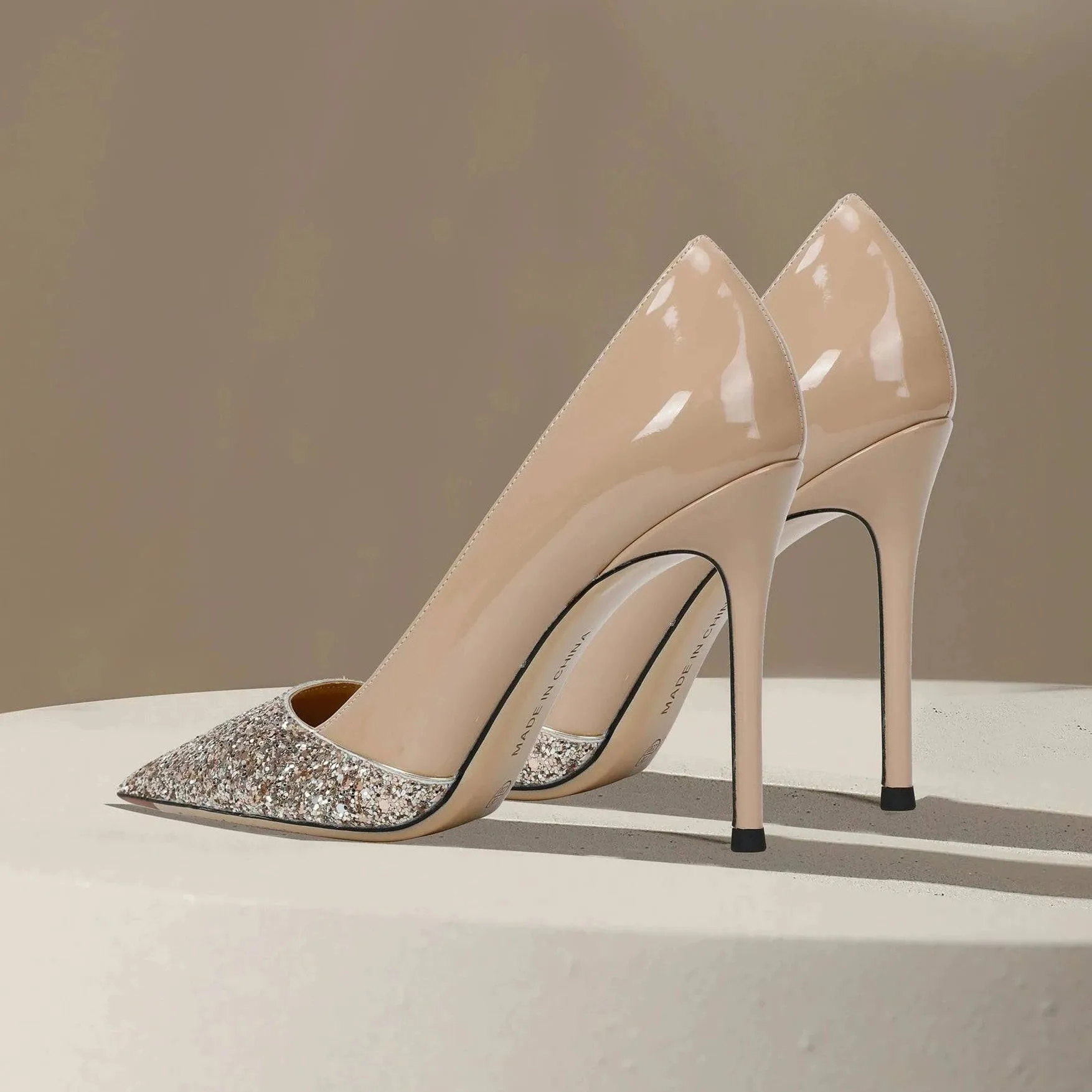 Sequined Nude Stiletto Heels