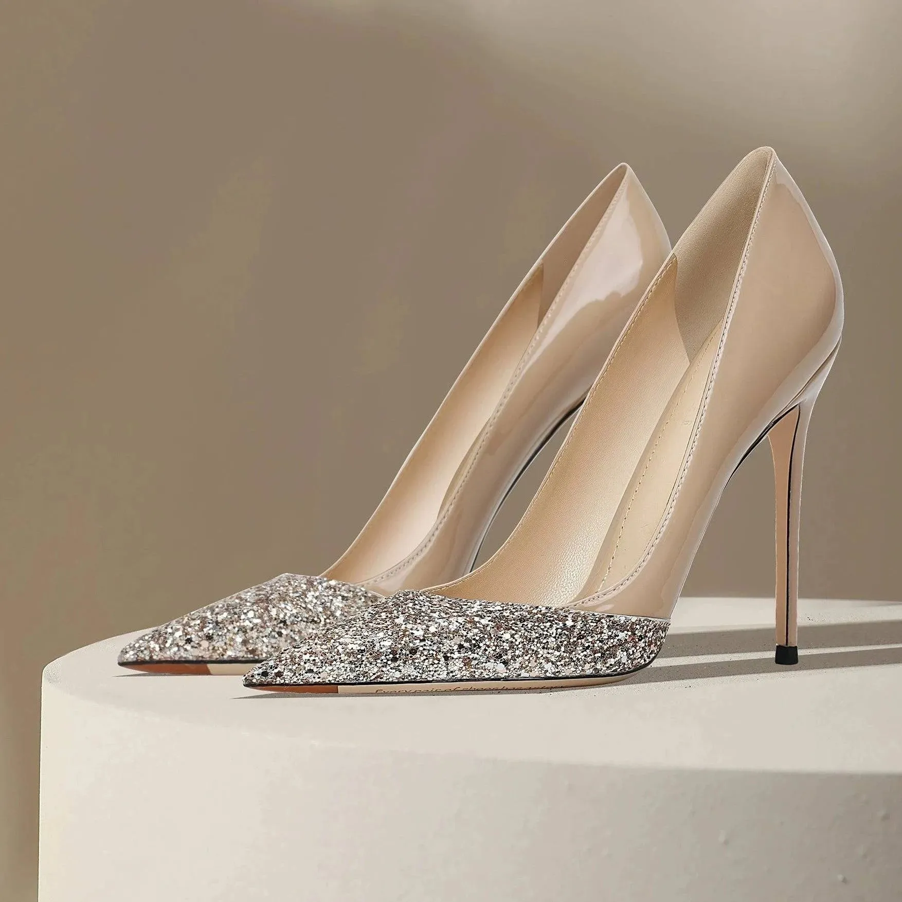 Sequined Nude Stiletto Heels