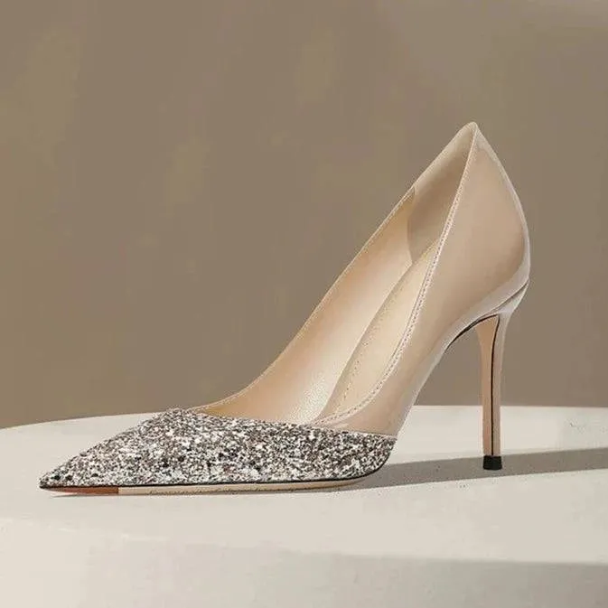 Sequined Nude Stiletto Heels
