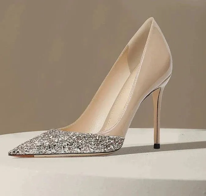 Sequined Nude Stiletto Heels