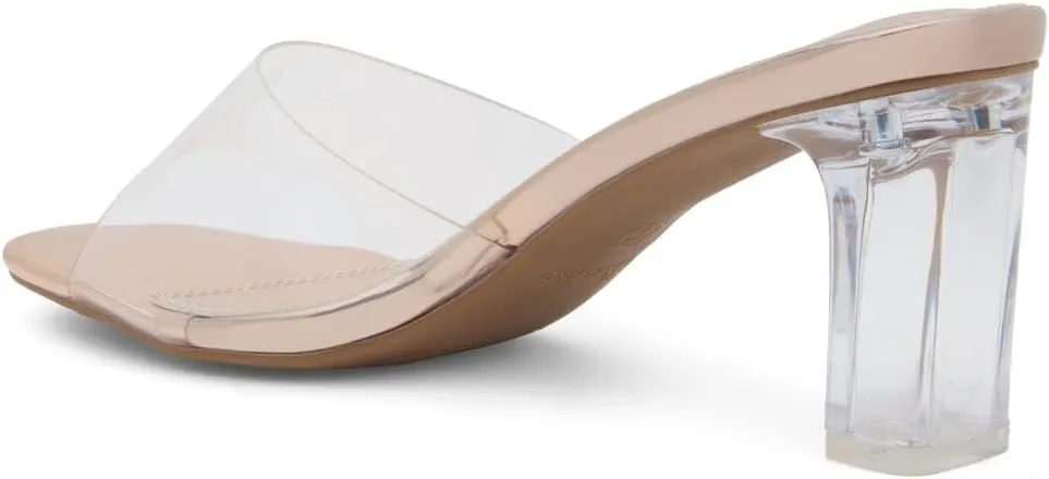 Shoe Land Clear Heels for Women  3 Inch Chunky Heeled Mules, Transparent Slip-On Square Toe Slides | Dressy Clear Sandals for Wedding, Party & Casual Wear