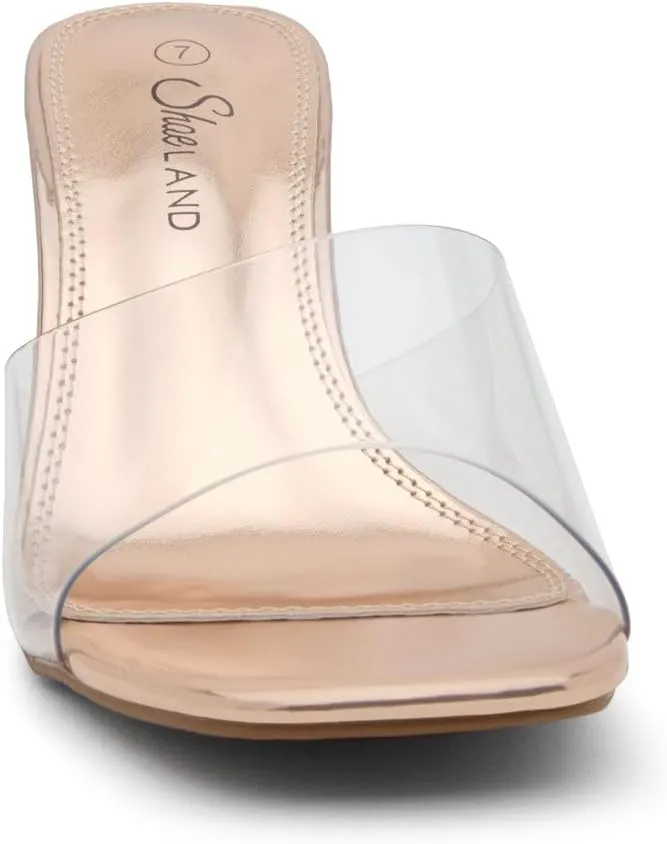 Shoe Land Clear Heels for Women  3 Inch Chunky Heeled Mules, Transparent Slip-On Square Toe Slides | Dressy Clear Sandals for Wedding, Party & Casual Wear