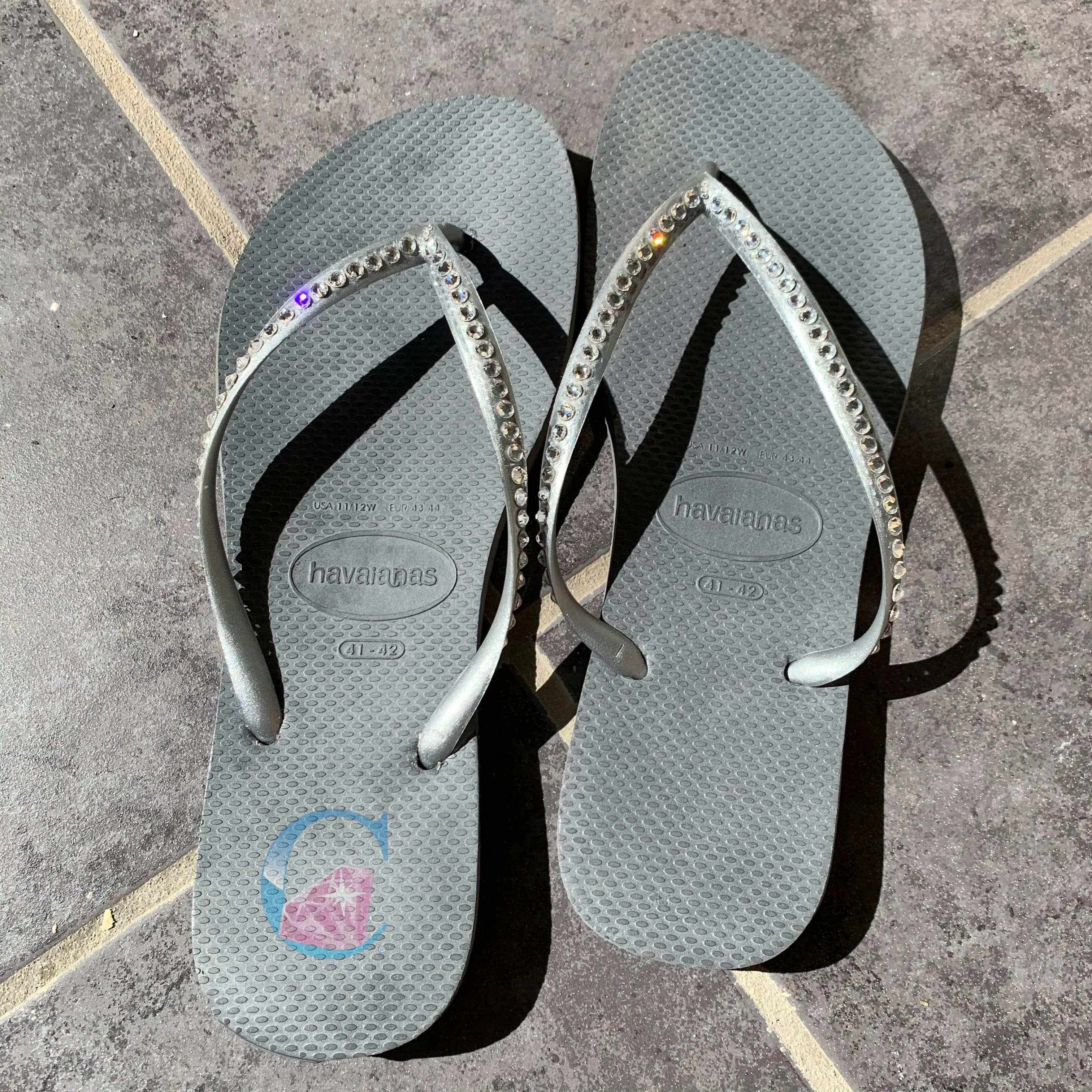Silver Thin Strap Havaianas/Crystal - 1 Row *