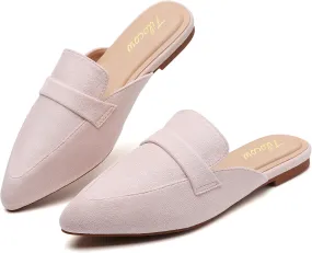 Tilocow Slip On Mules for Women Open Back Closed Pointed Toe Flats Womens Business Work Shoes Flavor Slides