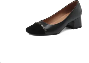 TinaCus Genuine Leather Handmade Cap Toe Low Chunky Heels Women's Elegant Loafers Shoes