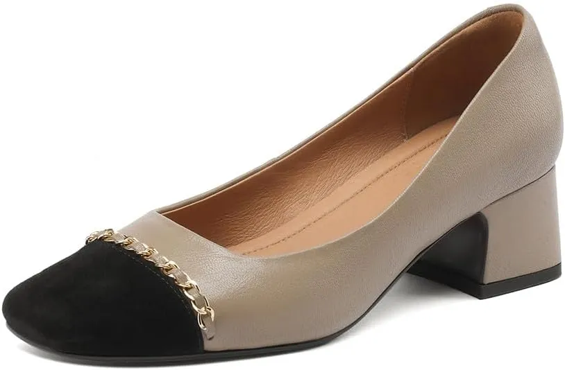 TinaCus Genuine Leather Handmade Cap Toe Low Chunky Heels Women's Elegant Loafers Shoes