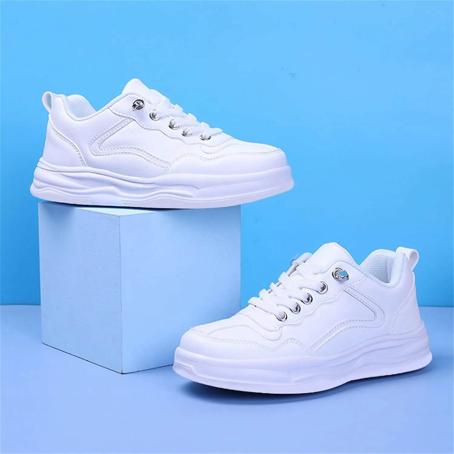 White Leather Tennis Shoes for Kids Canvas Slip On Shoes for Toddlers Breathable Sneakers Running Walking Shoes