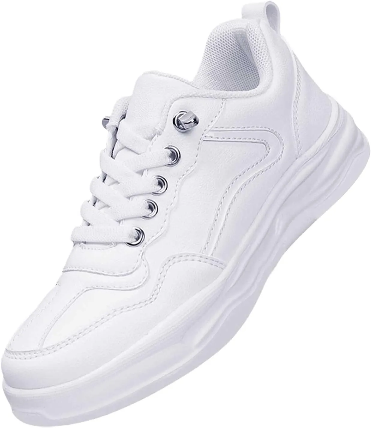 White Leather Tennis Shoes for Kids Canvas Slip On Shoes for Toddlers Breathable Sneakers Running Walking Shoes