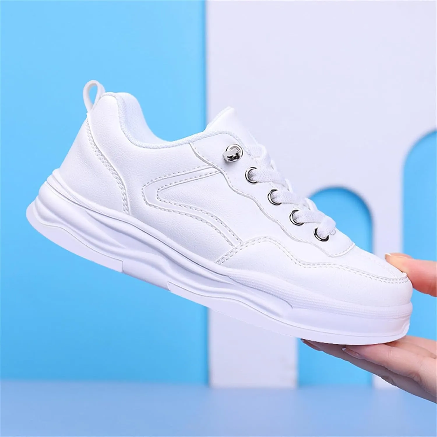 White Leather Tennis Shoes for Kids Canvas Slip On Shoes for Toddlers Breathable Sneakers Running Walking Shoes