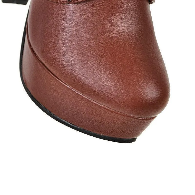 Women fashion lace up platform chunky high heel boots