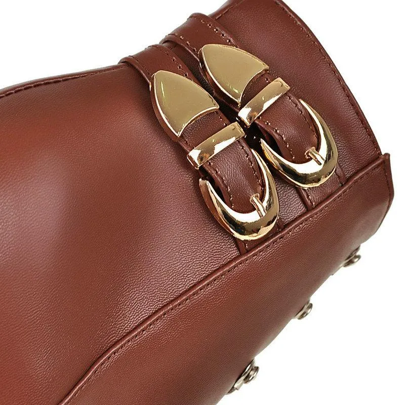 Women fashion lace up platform chunky high heel boots
