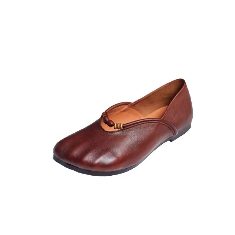 Women Spring Elegant Beaded Retro Soft Leather Loafers
