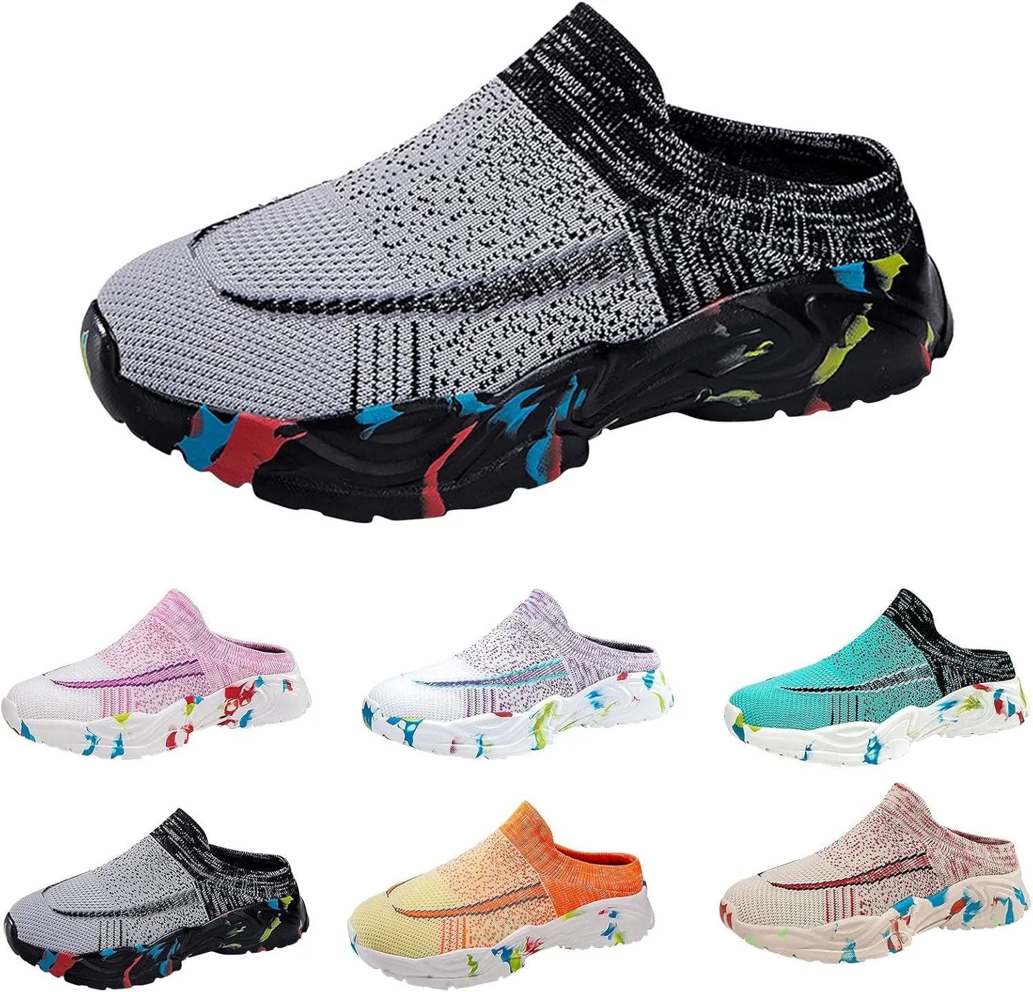 Women's Backless Slip on Mesh Sneakers Shoes Womens Tennis Shoes Arch Support Casual Shoes Trendy Men's Fashion Sneakers Steel Toe Tennis Shoe Loafers Shoe