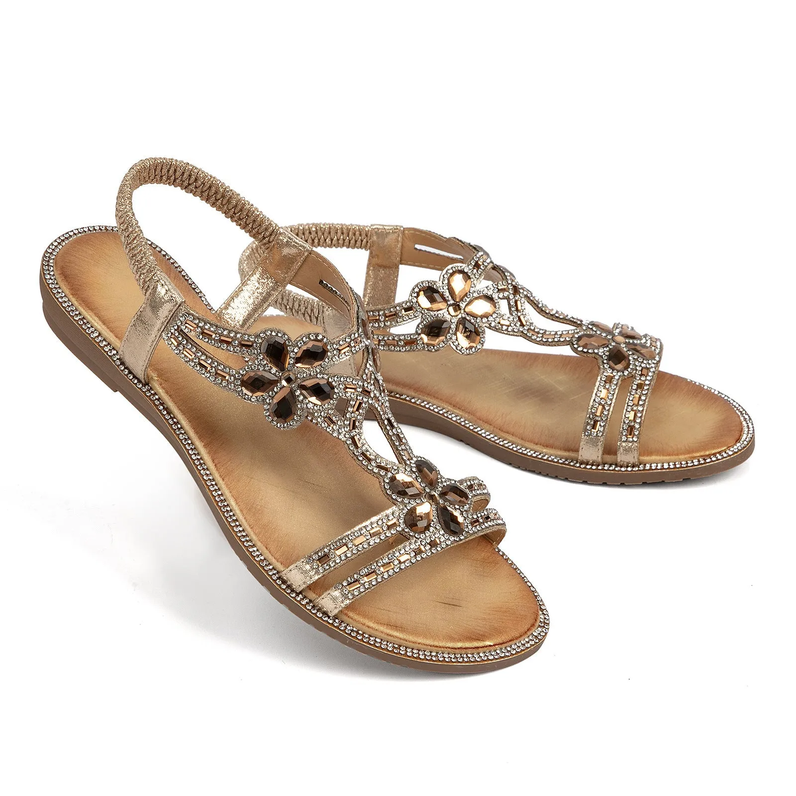Women's bohemia crystals beach sandals cute ethnic beach sandals