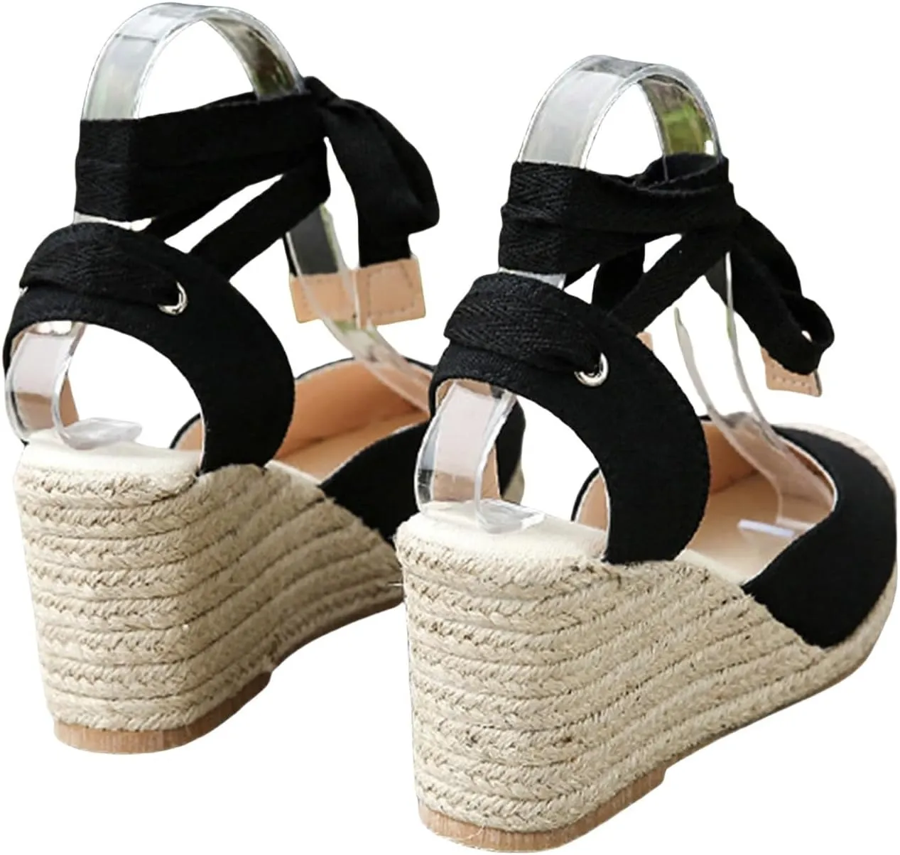 Womens Espadrilles Wedge Sandals Platform Closed Toe Ankle Strap Lace Up Sandals Classic Summer Shoes Dressy Casual Beach Sandals