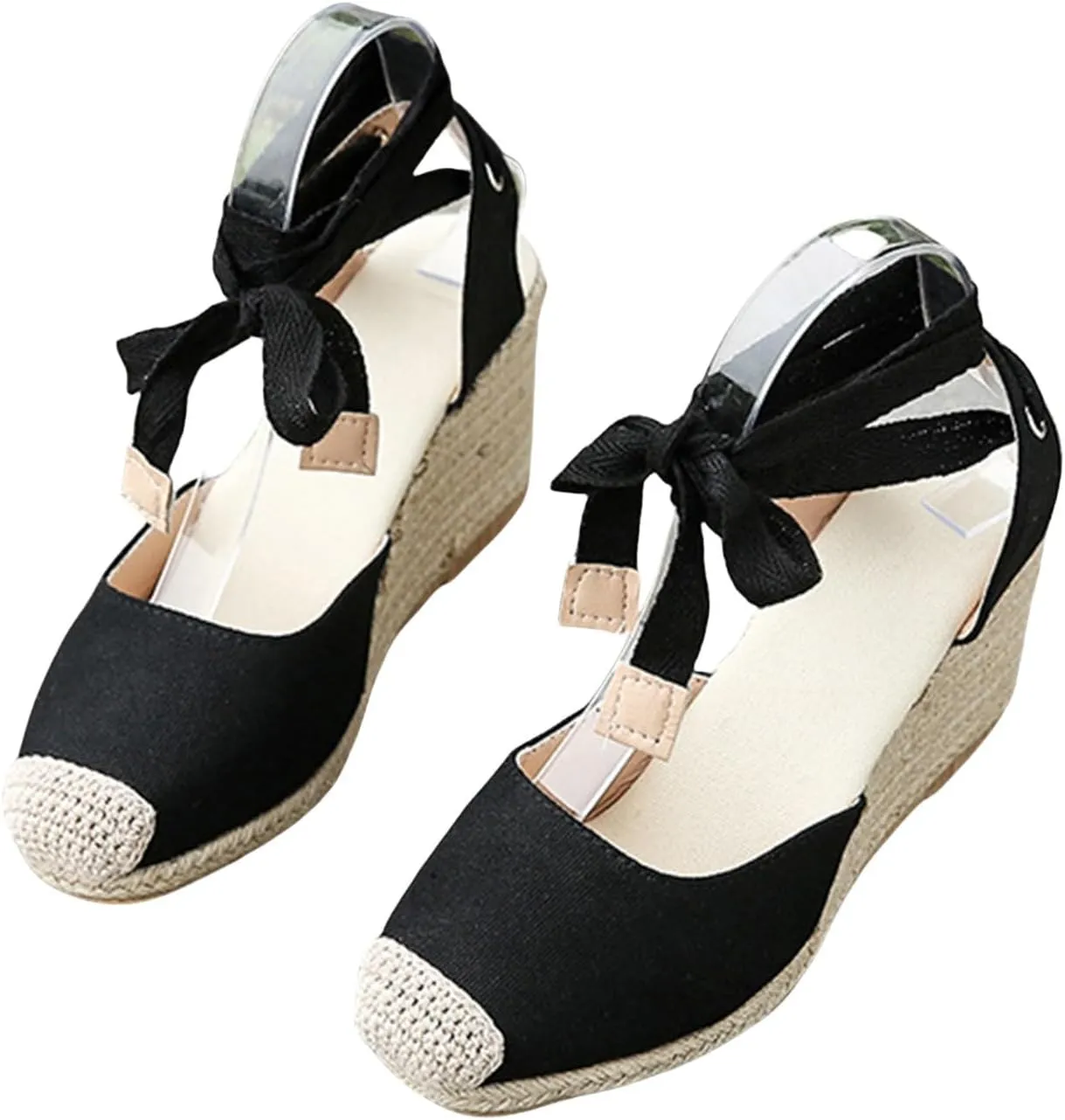 Womens Espadrilles Wedge Sandals Platform Closed Toe Ankle Strap Lace Up Sandals Classic Summer Shoes Dressy Casual Beach Sandals
