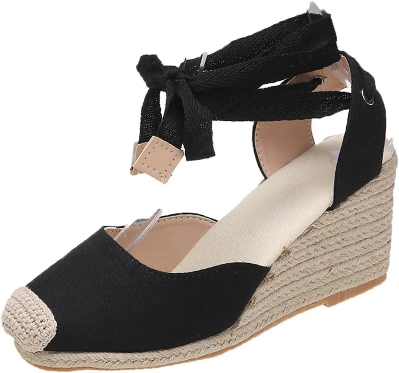Womens Espadrilles Wedge Sandals Platform Closed Toe Ankle Strap Lace Up Sandals Classic Summer Shoes Dressy Casual Beach Sandals