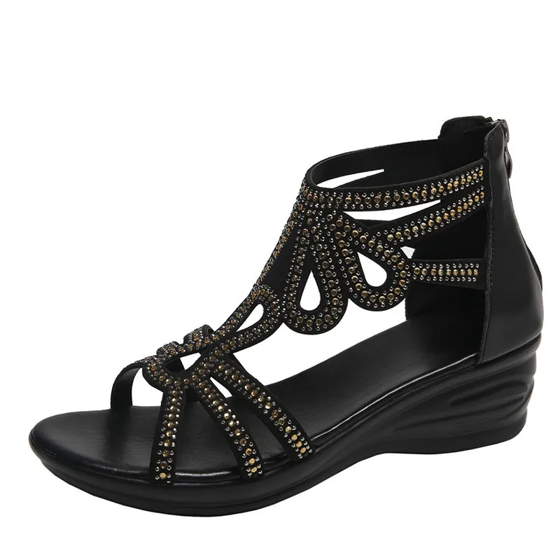 Women's glitter lightweight wedge sandals with arch support