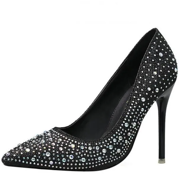 Women's rhinestone sparkly wedding shoes pointed closed toe high heels