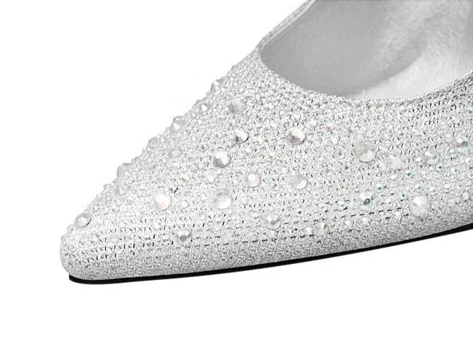 Women's rhinestone sparkly wedding shoes pointed closed toe high heels