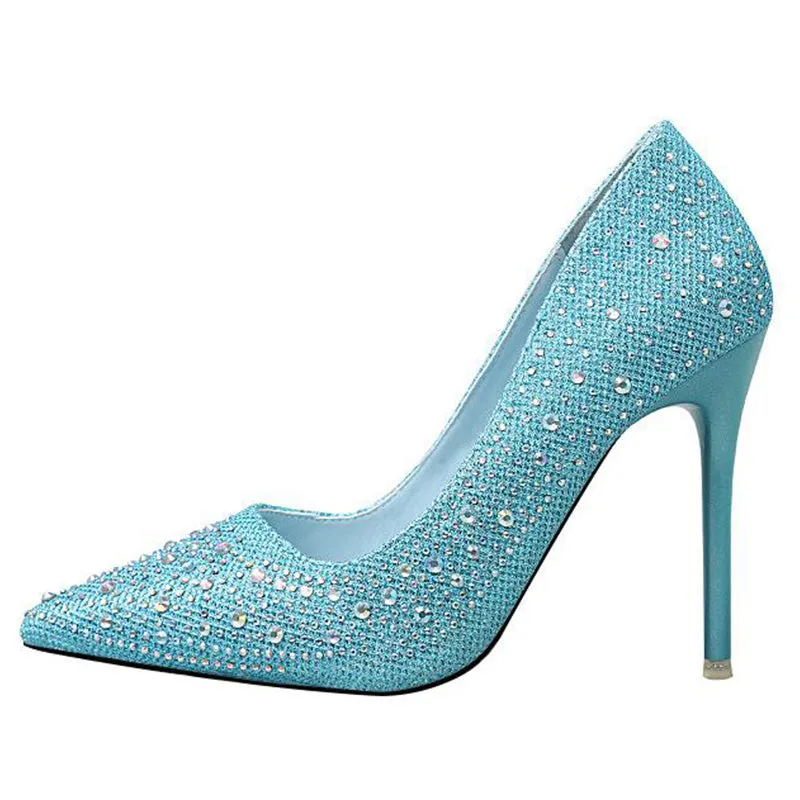 Women's rhinestone sparkly wedding shoes pointed closed toe high heels