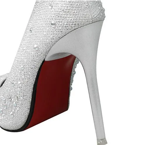 Women's rhinestone sparkly wedding shoes pointed closed toe high heels