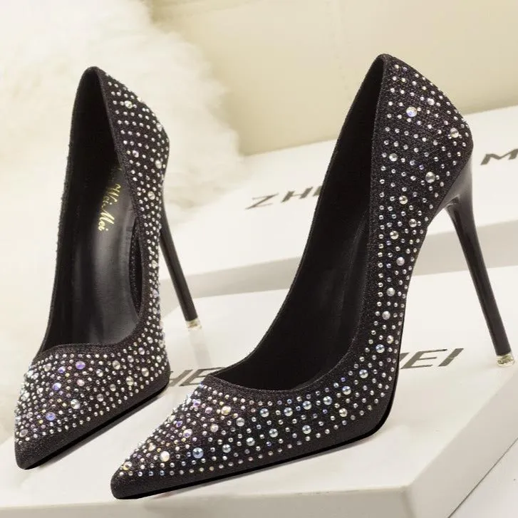 Women's rhinestone sparkly wedding shoes pointed closed toe high heels
